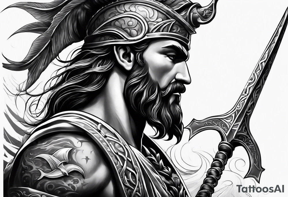 Poseidon side face profile and trident tattoo idea
