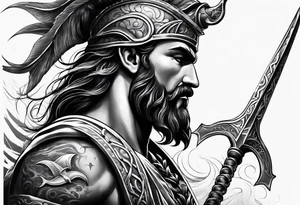 Poseidon side face profile and trident tattoo idea