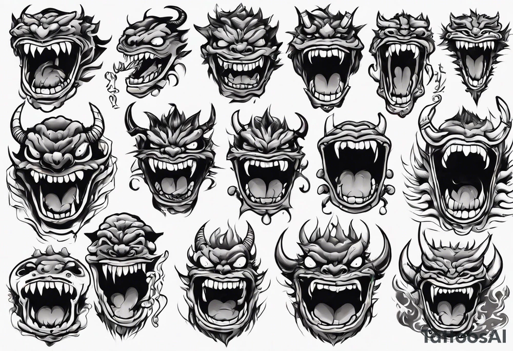 japanese monster mouth smiling tattoo idea