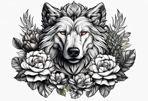 Lobo animal, cactos, flor tattoo idea