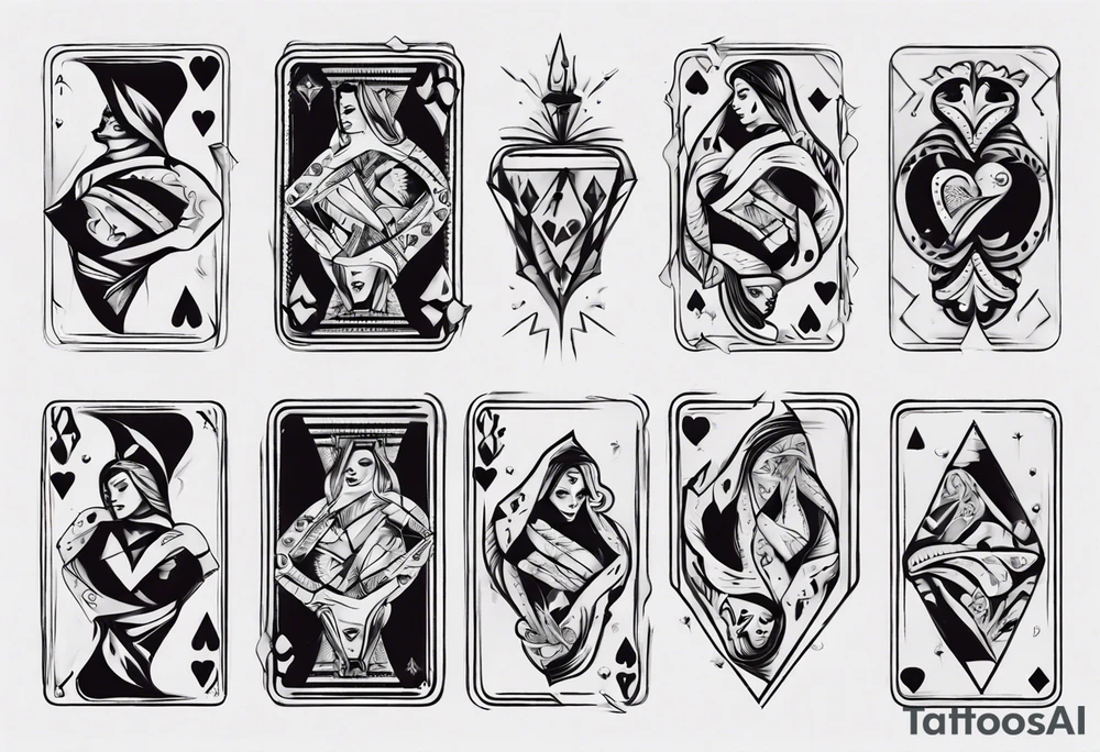 queen of hearts with a diamond in her hand tattoo idea