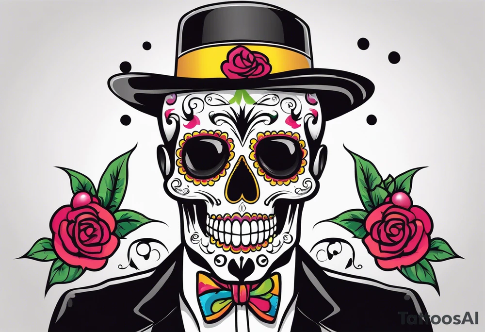 Manly sugar skull with bones tattoo idea