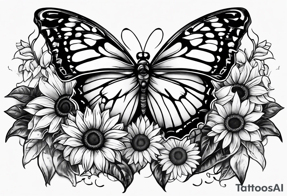 Butterfly and sunflowers tattoo idea