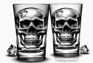 Whiskey glass with skull icecube tattoo idea