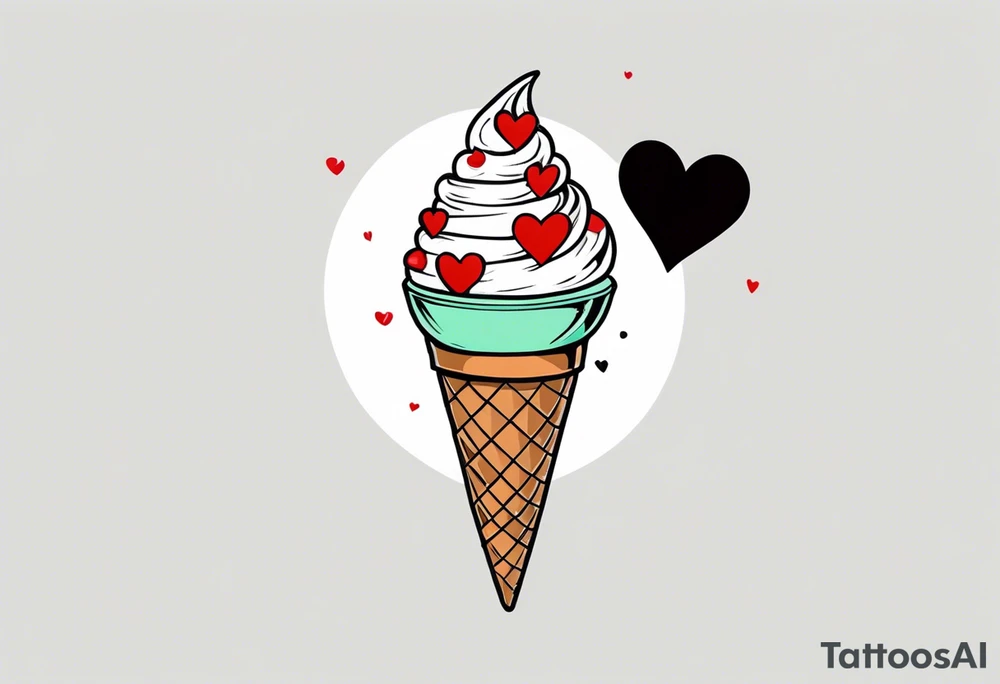 simple mint chocolate chip ice cream cone with small red heart on it somewhere. tattoo idea