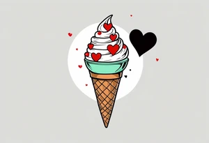 simple mint chocolate chip ice cream cone with small red heart on it somewhere. tattoo idea