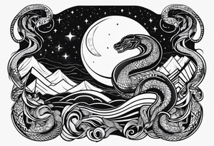Moon, snake, cosmos tattoo idea