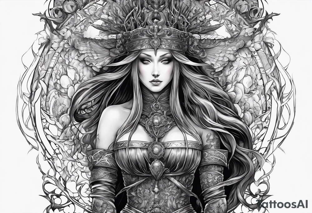 the goddess nemesis long sword scary blood hell tattoo idea