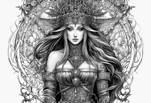 the goddess nemesis long sword scary blood hell tattoo idea