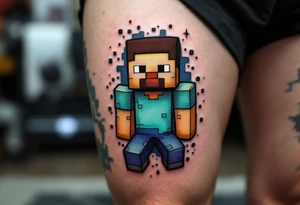 Small Minecraft Steve tattoo 2 inch by 2 inch more vibrant colors more cartoonish tattoo idea