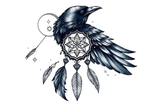 Raven dream catcher milky way moon shooting star tattoo idea