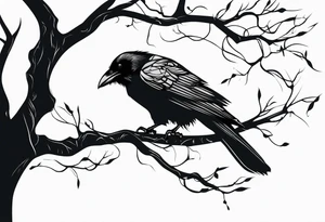 a black raven hanging on a tree branch tattoo idea