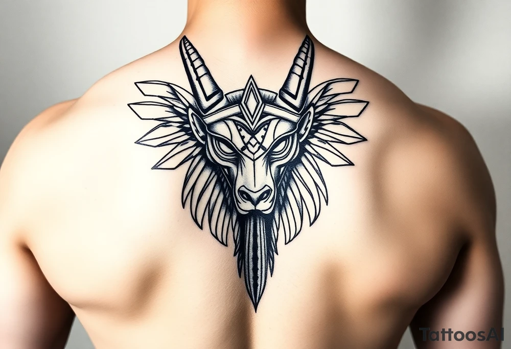 muscle Egyptian Anubis god face in Egypt style tattoo idea