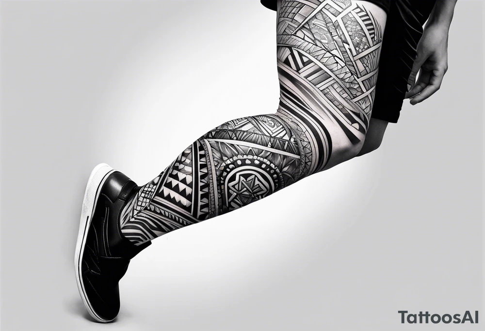 Full leg sleeve and tribal and geometric tattoo idea