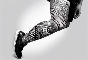 Full leg sleeve and tribal and geometric tattoo idea