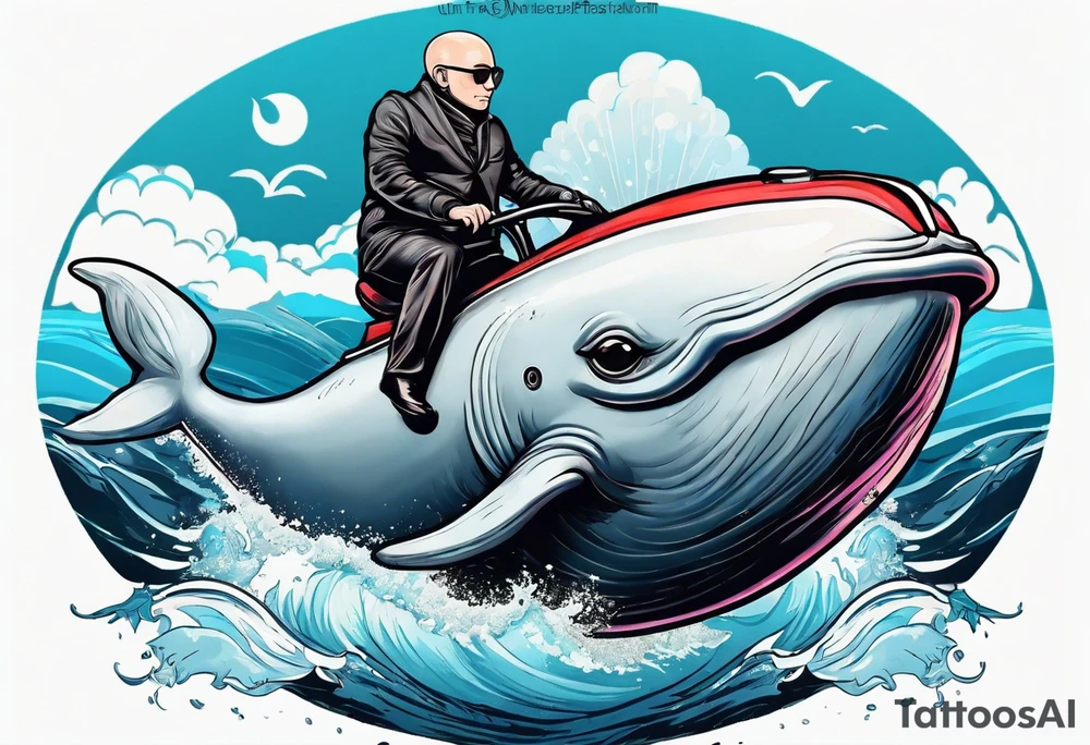 hairless cat riding a whale tattoo idea