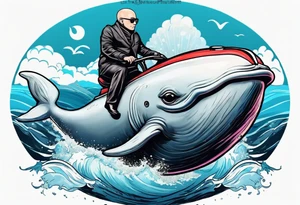 hairless cat riding a whale tattoo idea