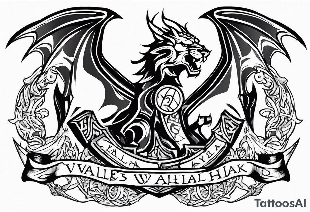Valhalla sword shield dragon axe lion tattoo idea