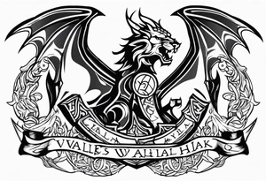 Valhalla sword shield dragon axe lion tattoo idea
