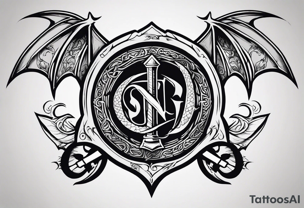 Valhalla sword shield dragon axe tattoo idea