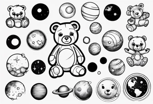 Teddy bear planets tattoo idea