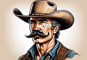 Old west Cowboy with handlebar mustache tattoo idea