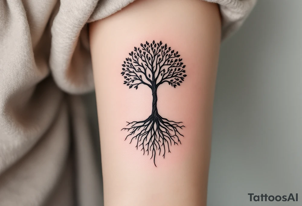 mystical tree of life with cosmic roots and celestial branches tattoo idea