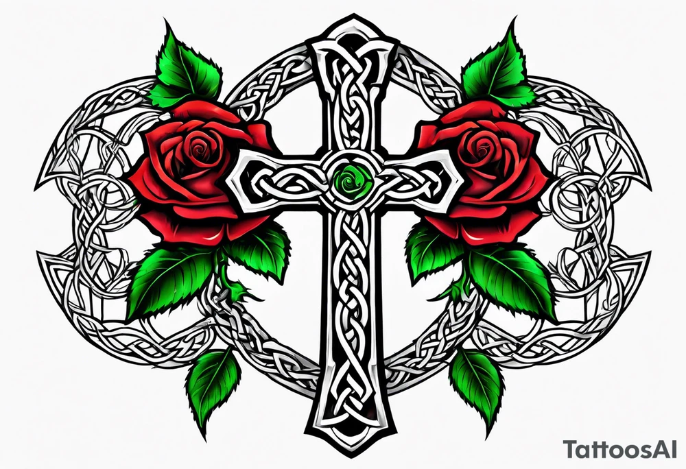 Celtic cross impaled by a rose tattoo idea