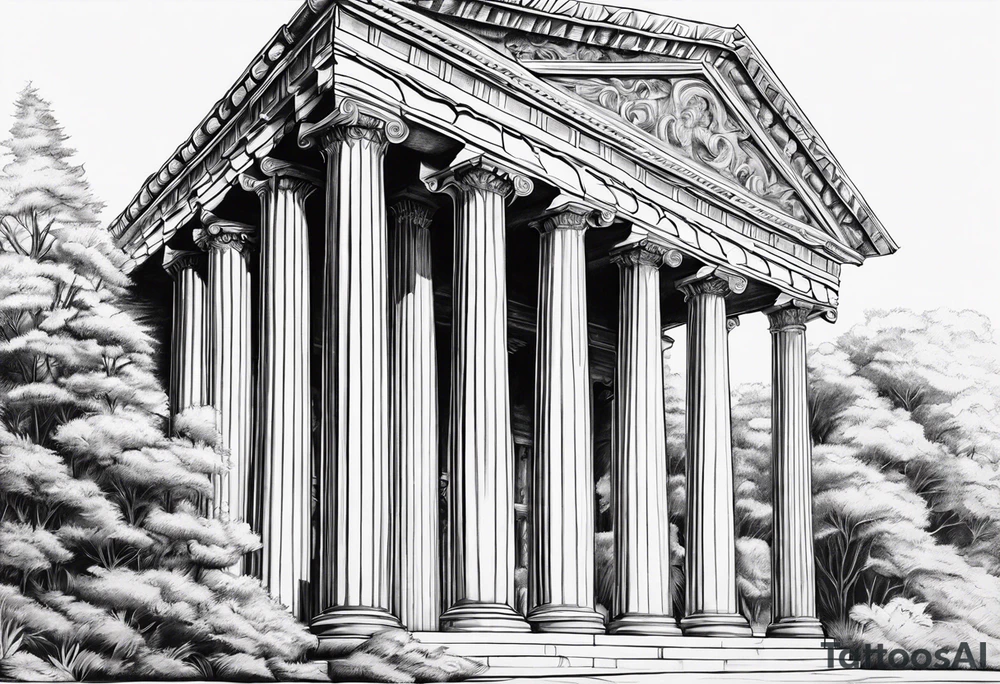 Roman pillars far away tattoo idea