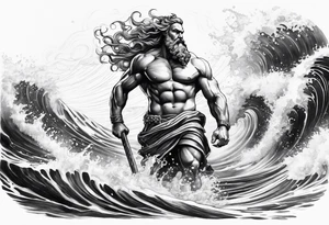 Poseidon steht in einer Welle im Meer tattoo idea