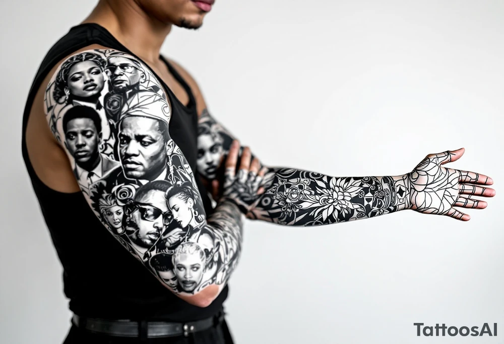 Civil rights and black liberation of African American historic figures and events and 1950’s - 1970’s theme  Malcom x Martin Luther king James brown Diana Ross and the supremes tattoo idea