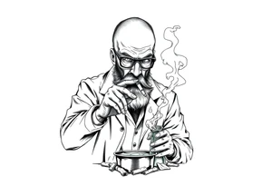mad scientist cooking meth while smoking out of oil burner tattoo idea