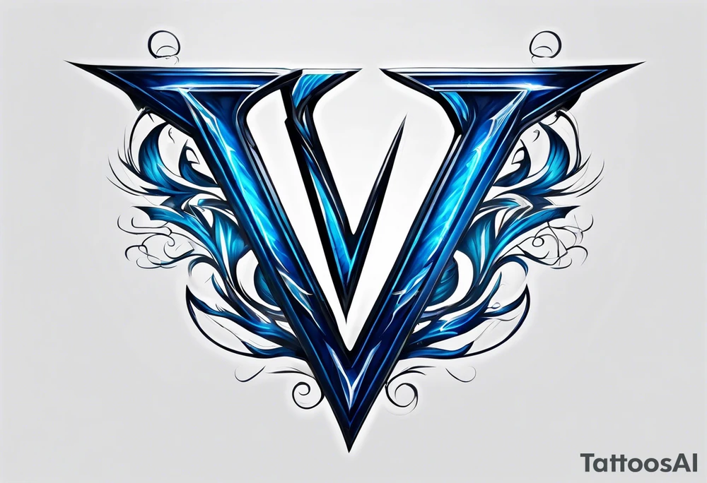 Blue Lightning forming The Letter V tattoo idea