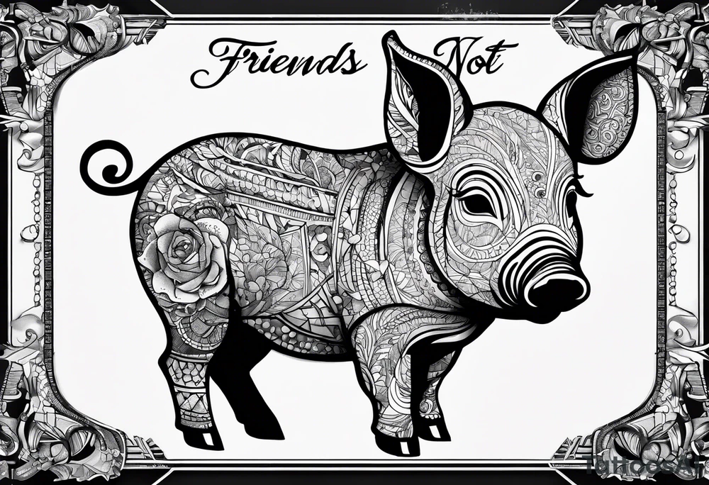 cute piglet.
with text: "friends not food" tattoo idea