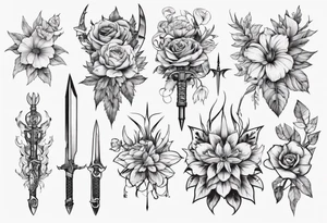 flowers with weapon tattoo idea
