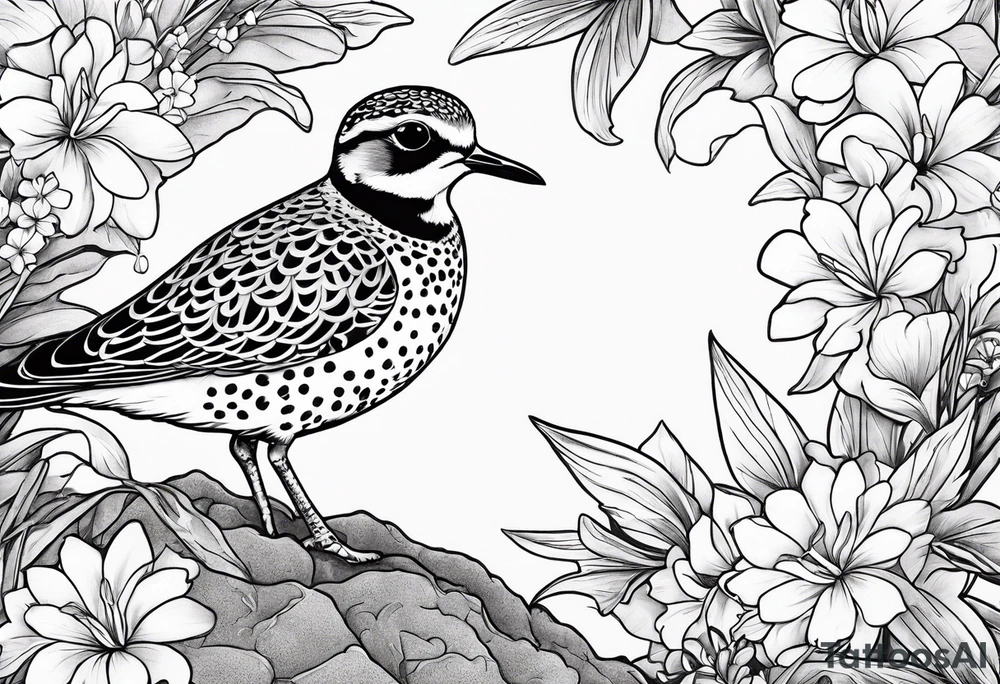 Pacific golden plover with Hawaiian flowers tattoo idea