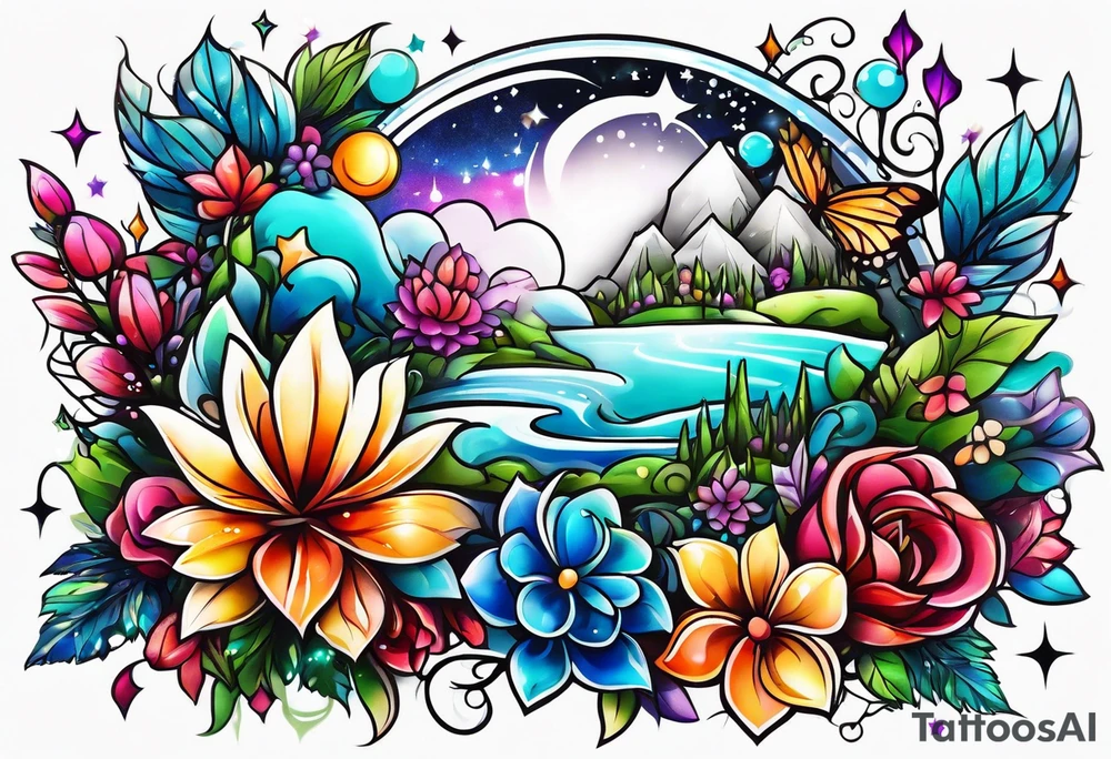 Glitter crystal cluster dreamland tattoo idea