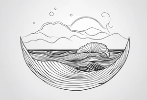 Sea shell with waves inside and sea creature tattoo idea