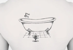 clawfoot bathtub with simple faucet and lily coming up out of the tile floor tattoo idea