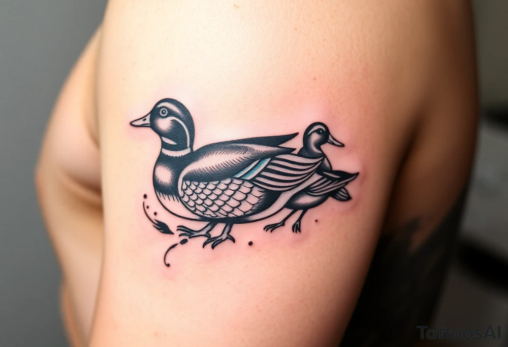 duck hunting tattoo for outside of forearm with a wood duck and mallard tattoo idea