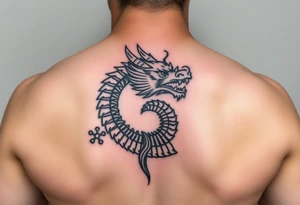 Tatuaje en espalda completa solo de la cabeza de un dragón demonio japones sin cuerpo tattoo idea