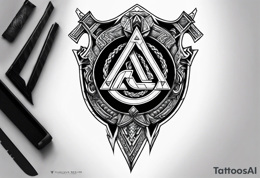 Valhalla shield valknut sword axe flame tattoo idea