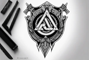 Valhalla shield valknut sword axe flame tattoo idea