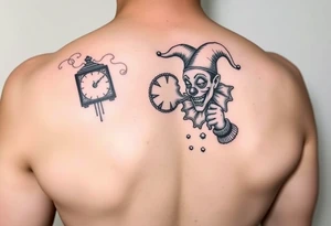 Jack in the box
Box as a clock
Spring as in smoke
Jester clown smoking on one hand drinking on the other tattoo idea