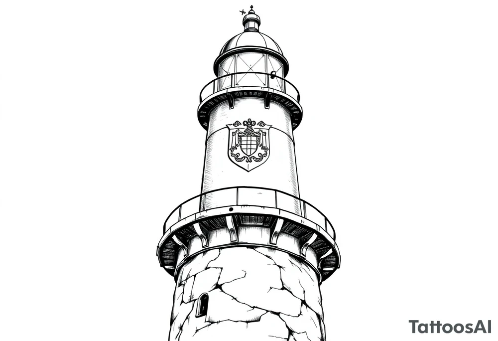 Lighthouse with coat of arms incorporated into the roof tattoo idea