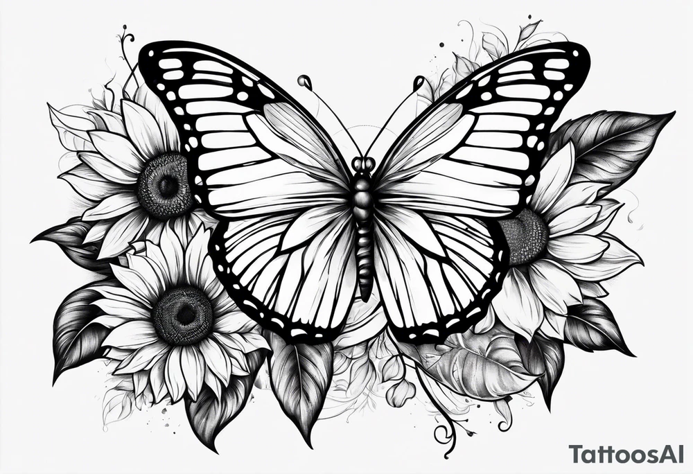 Half butterfly half sunflower tattoo idea