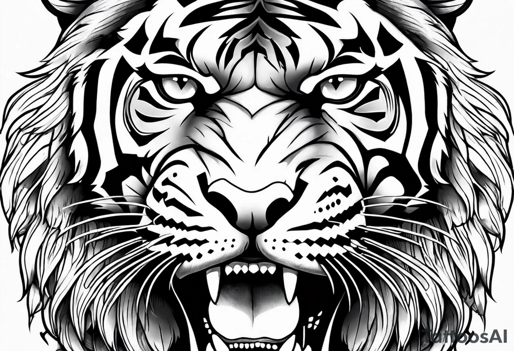 Tiger wearing crown mouth open tattoo idea