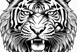 Tiger wearing crown mouth open tattoo idea