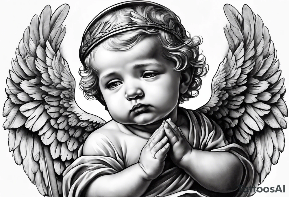 Praying baby Angel, with a Roman soldier behind it tattoo idea