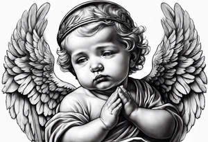 Praying baby Angel, with a Roman soldier behind it tattoo idea
